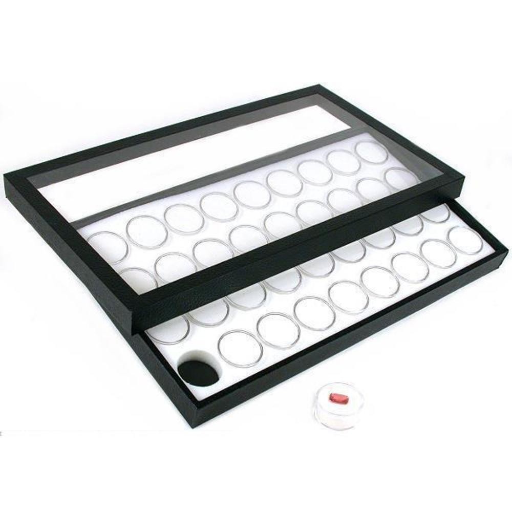 36 White Gem Jars Display & Acrylic Lid Travel Tray