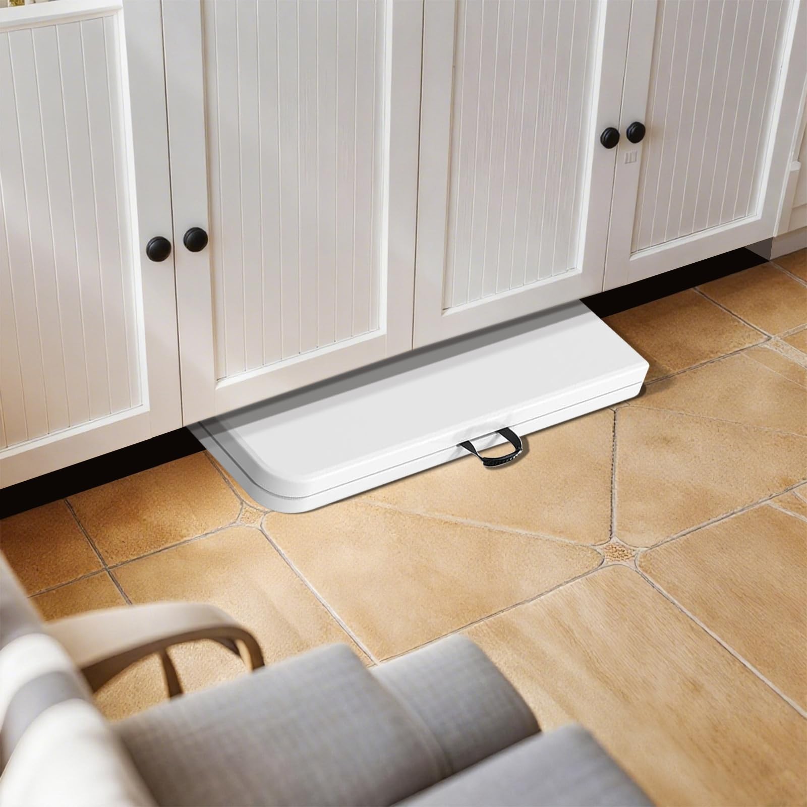 Folding Table 4 Foot Adjustable Height with Built in Handle, White