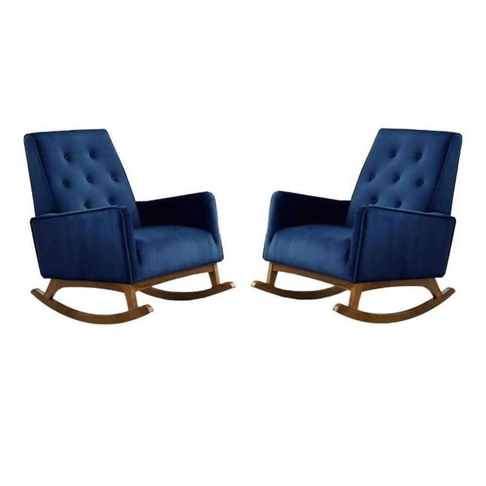 Home Square 2 Piece Mid Century Modern Velvet Rocking Chair Set in Blue