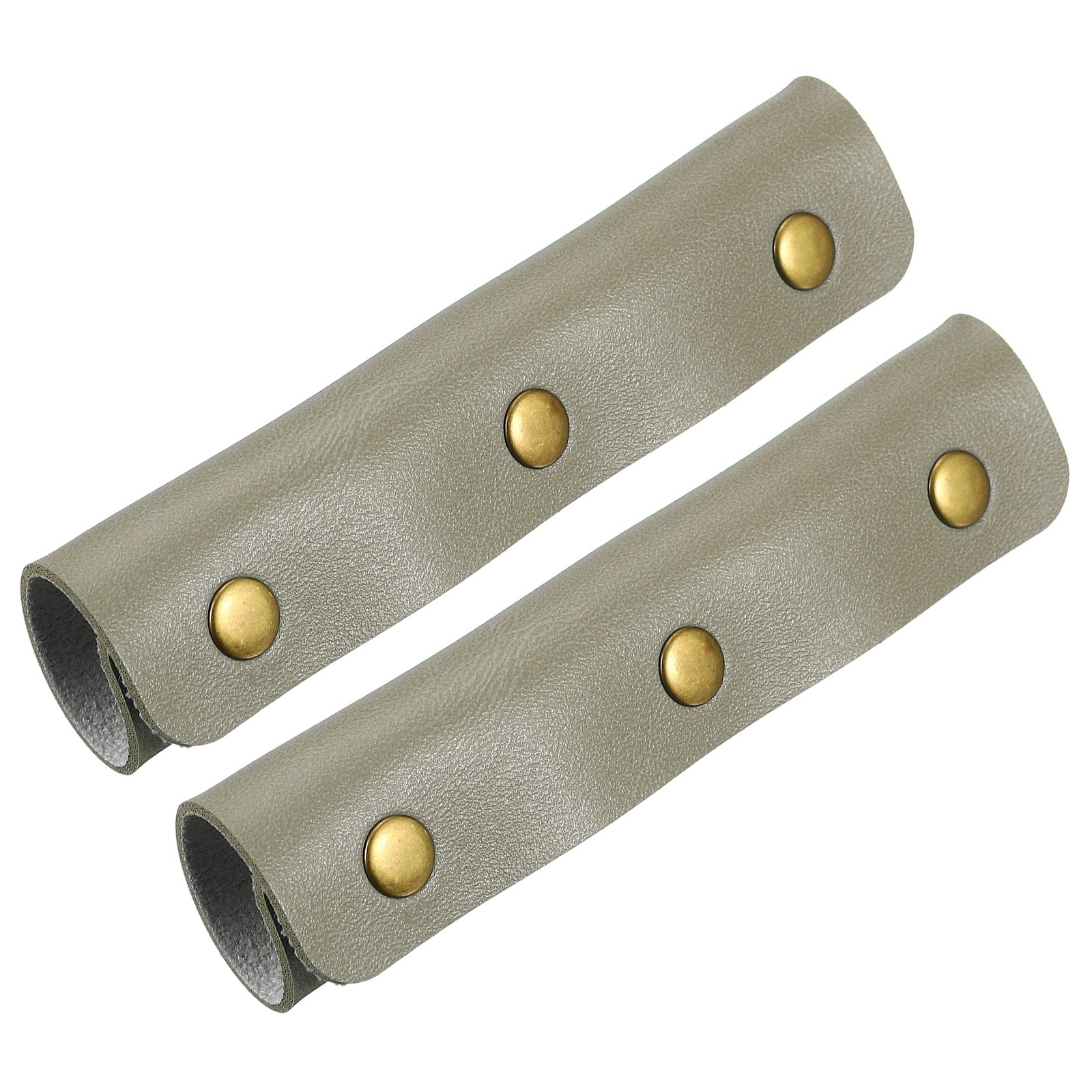 2 Pcs Leather Luggage Handle Wraps Fine Texture Bronze Buckle, Gray