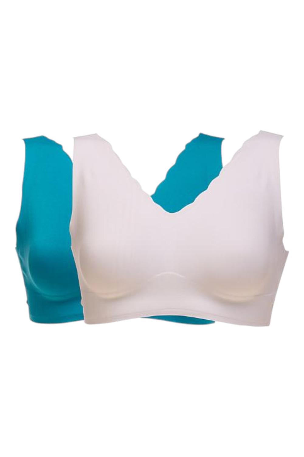 Rhonda Shear Women's 2pc Invisible EdgeBody Bra w/Scalloped Teal/White