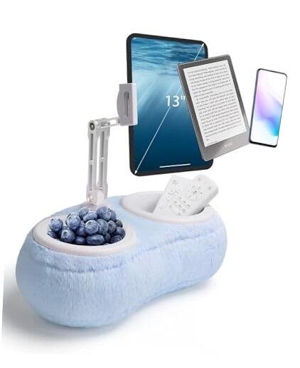 Lap Kindle Pillow Stand,Adjustable Aluminum Arm iPad Holder with Dual Blue