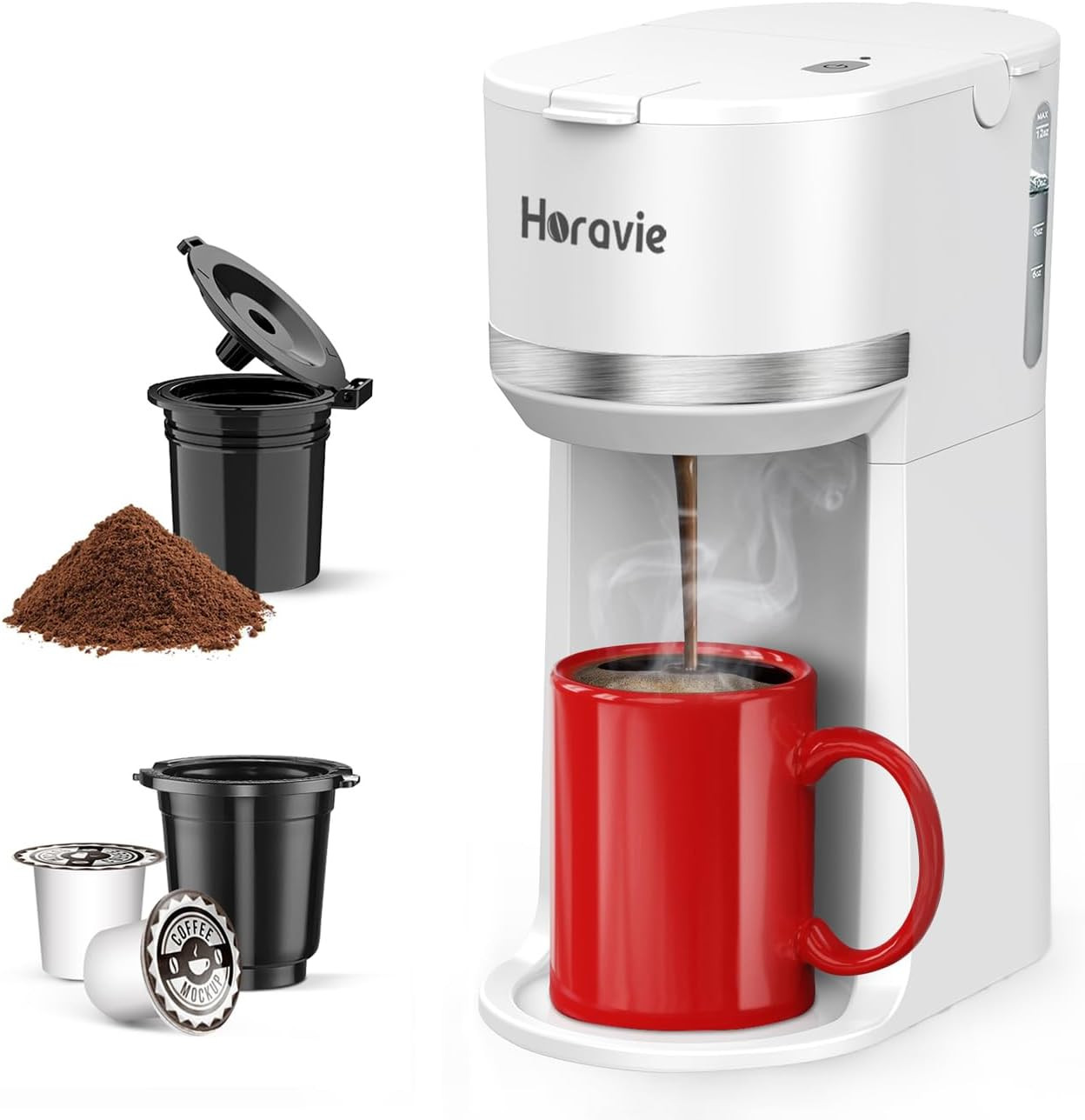 Mini Single Serve Coffee Maker for K Cup and Ground Coffee, Fast Brew One Cup Co