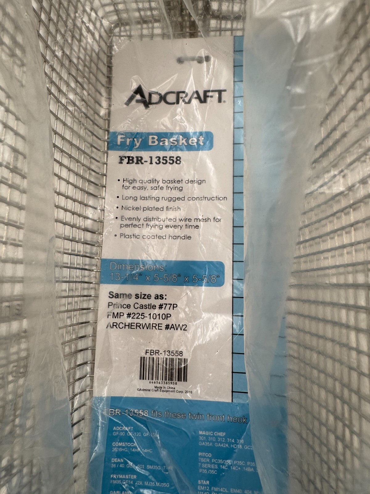 Adcraft Standard Front Hook Fry Basket Blue Handle FBR-13558 by Admiral