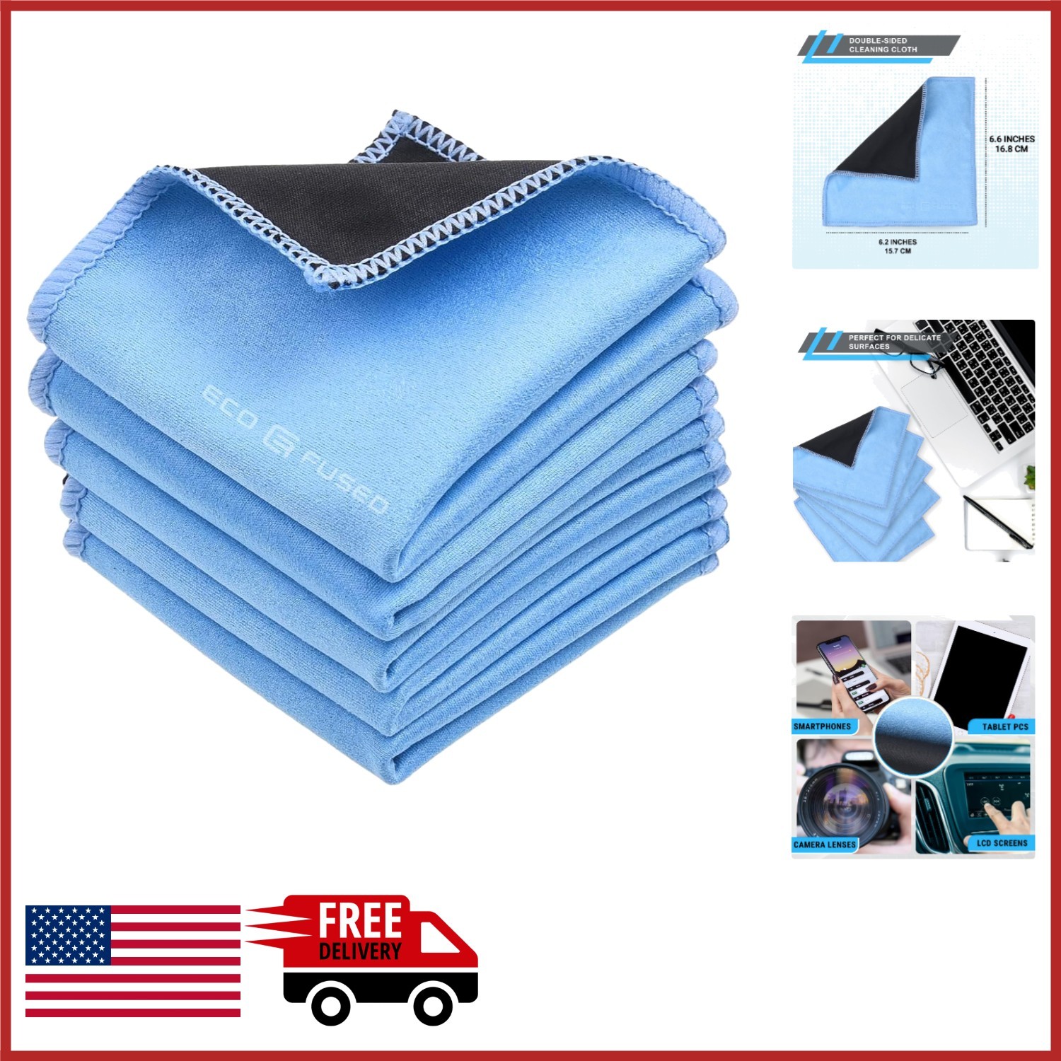 Reusable Microfiber Cleaning Cloths 5 Pack Scratch Free for Screens and Lenses