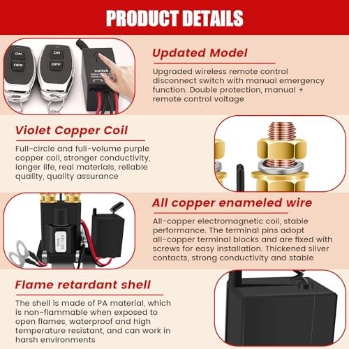 Battery Disconnect Switch 12V Remote Battery Kill Switch Anti 500A Upgrade