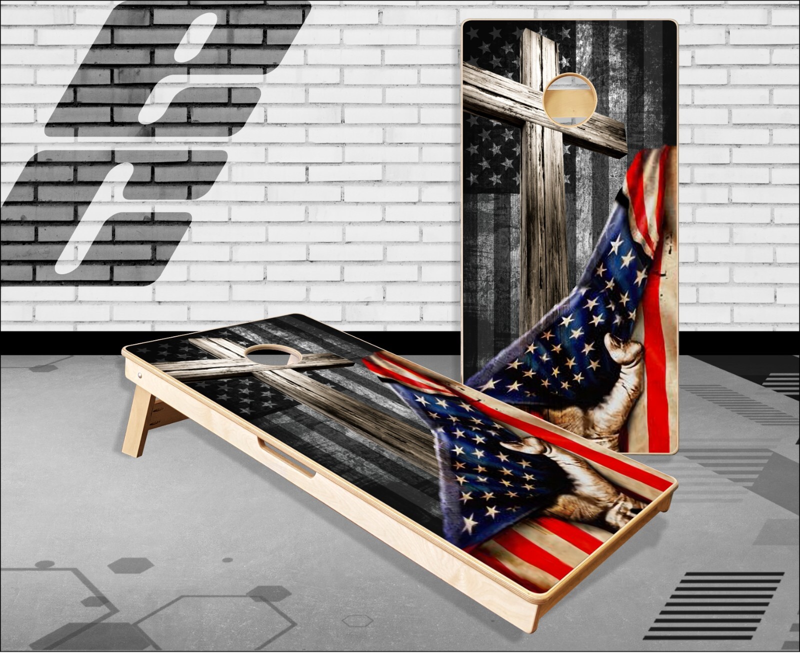 Wooden Cross Flag Pull Cornhole Boards Bean Bag Toss Game