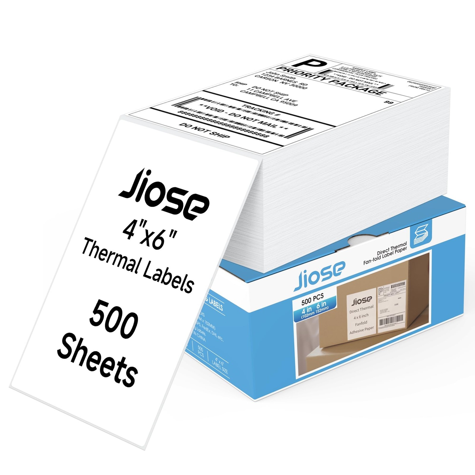 Jiose Direct Thermal Labels 500 pcs Labels Commercial Grade Fanfold Perforate...