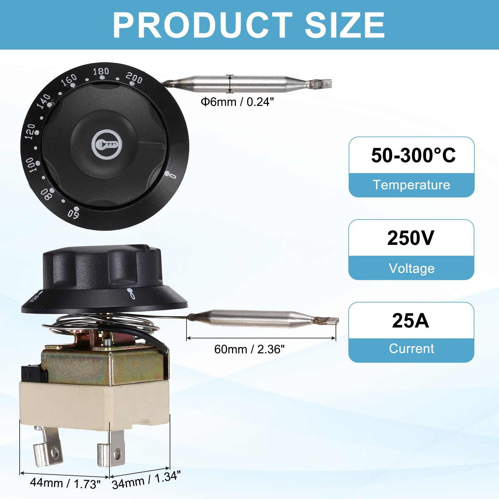 Temperature Control Switch 250V, 25A 60-200°C Capillary Thermostat
