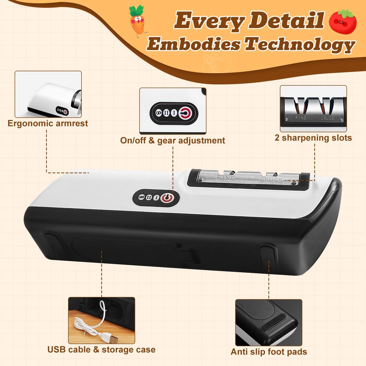 Rechargeable Electric Knife Sharpener, Compact Cordless Knife Sharpener