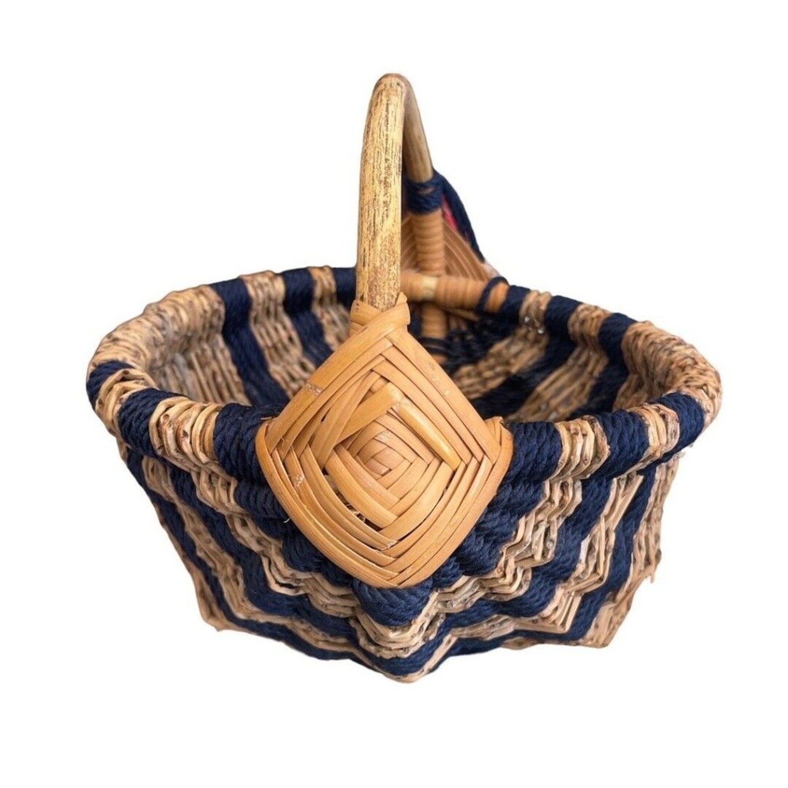Coco Twigs/ Navy Rope Unique Basket With Shells 10” Diameter