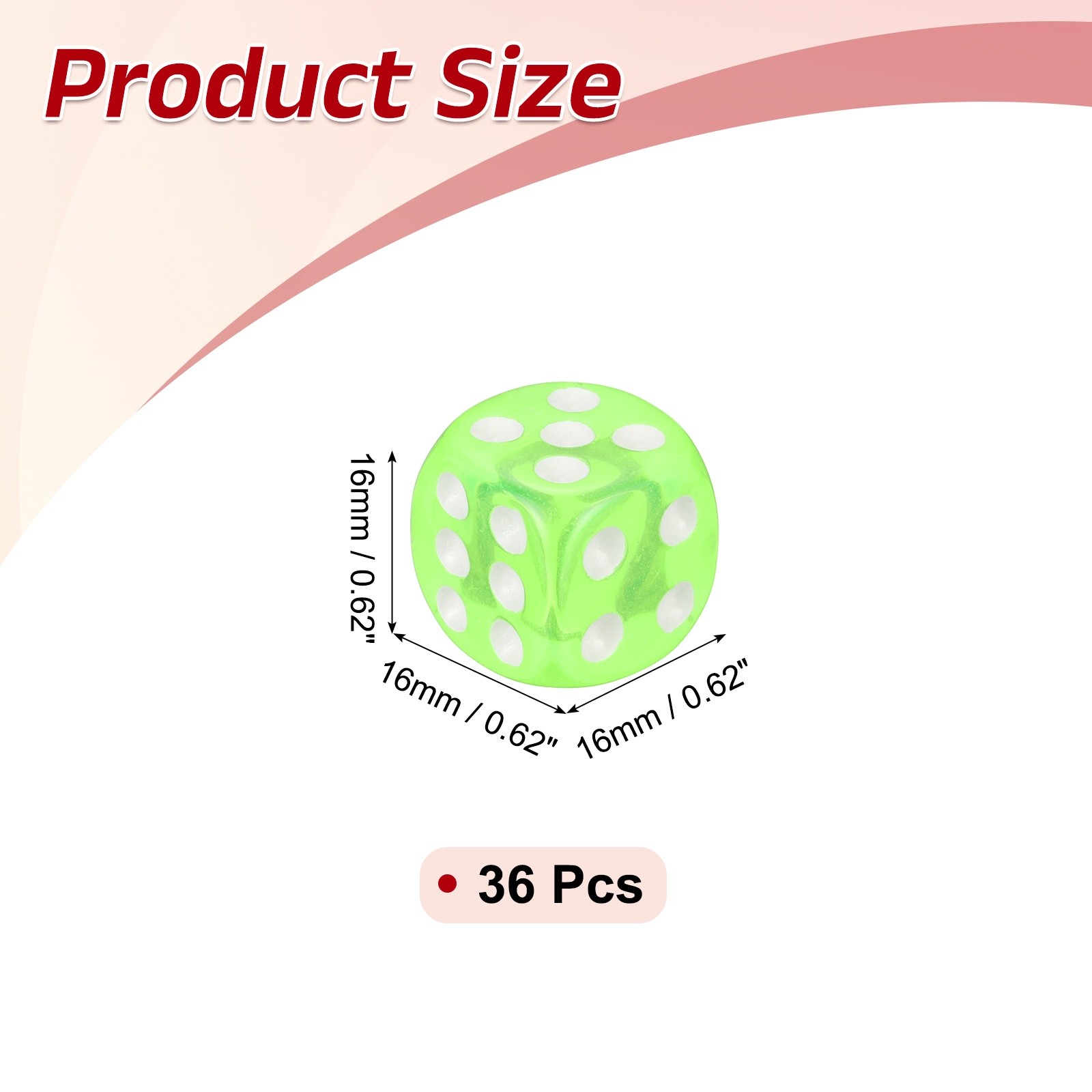 36Pcs Translucent Polyhedral Dice 16mm Square Dice W Rounded Edge, Neon Green