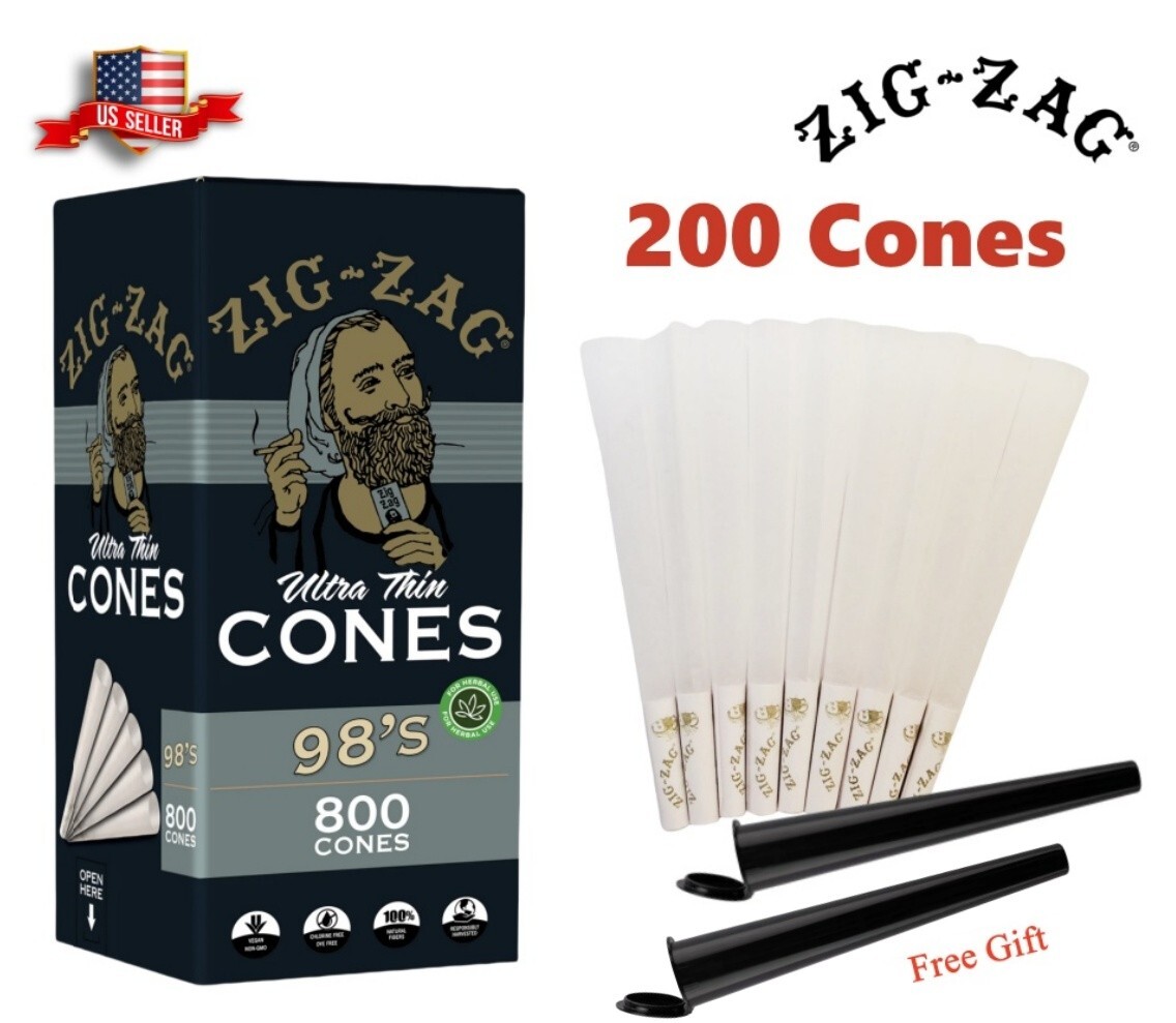 Zig-Zag® Ultra Thin Paper Cones 98mm Size 200 Pack & Free 2 Tubes