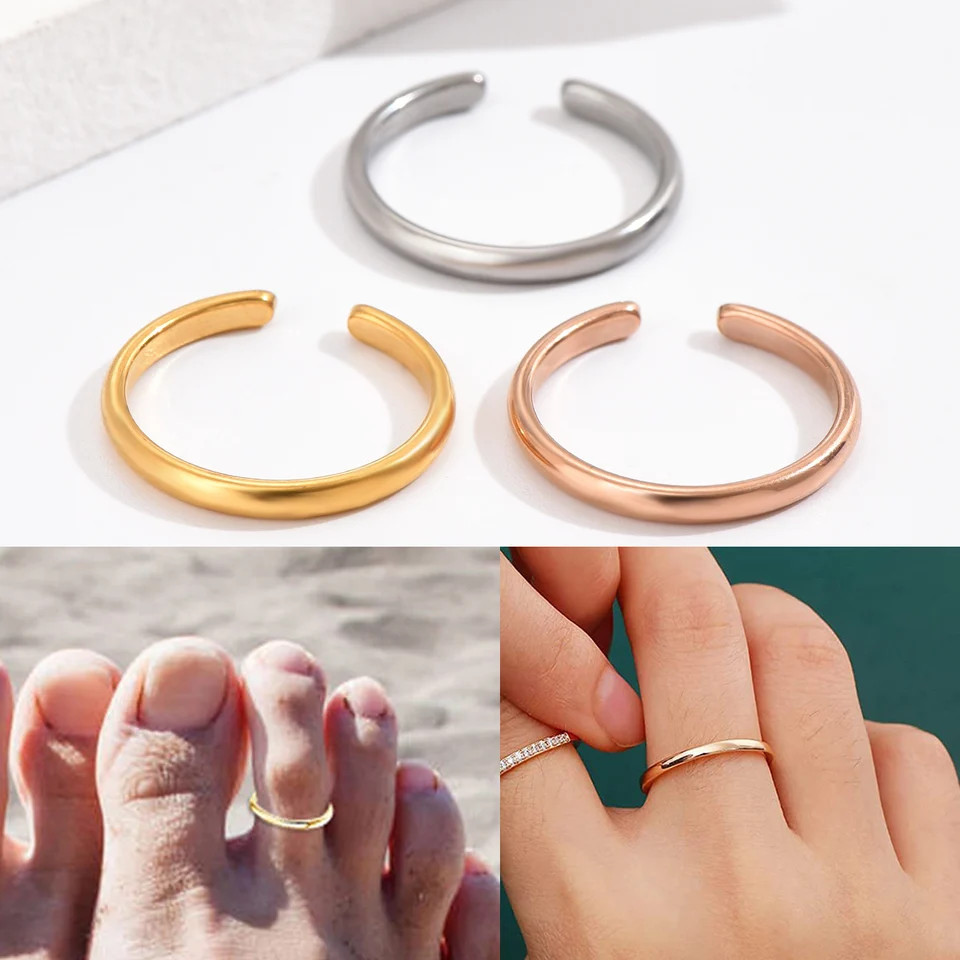 Adjustable Toe Ring Set Stainless Steel Star Moon Smooth Womens Jewelry 3PCS