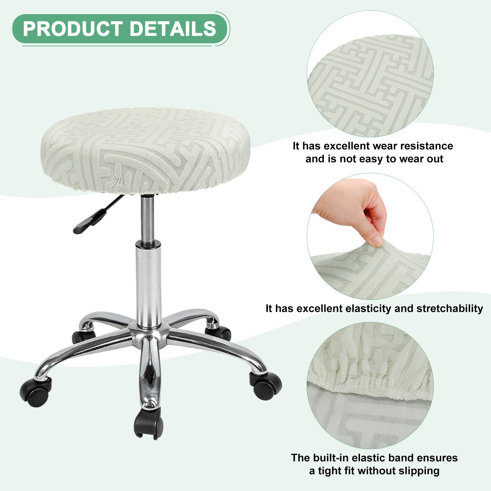 1-Pack Bar Stool Covers Round for 14-16 Inch Strip Pattern Covers [Light Gray]