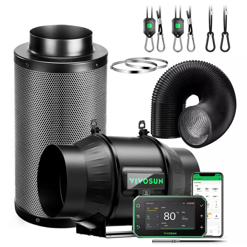 Aerozesh T6 6 In. Inline Duct Fan Kit with Growhub E42A plus Controller, Black C