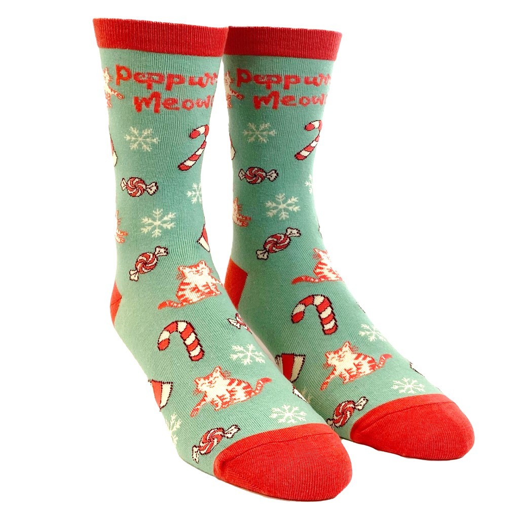 Women's Peppurrmint Meowcha Socks Funny Pet Cat Kitty Animal Lover Christmas