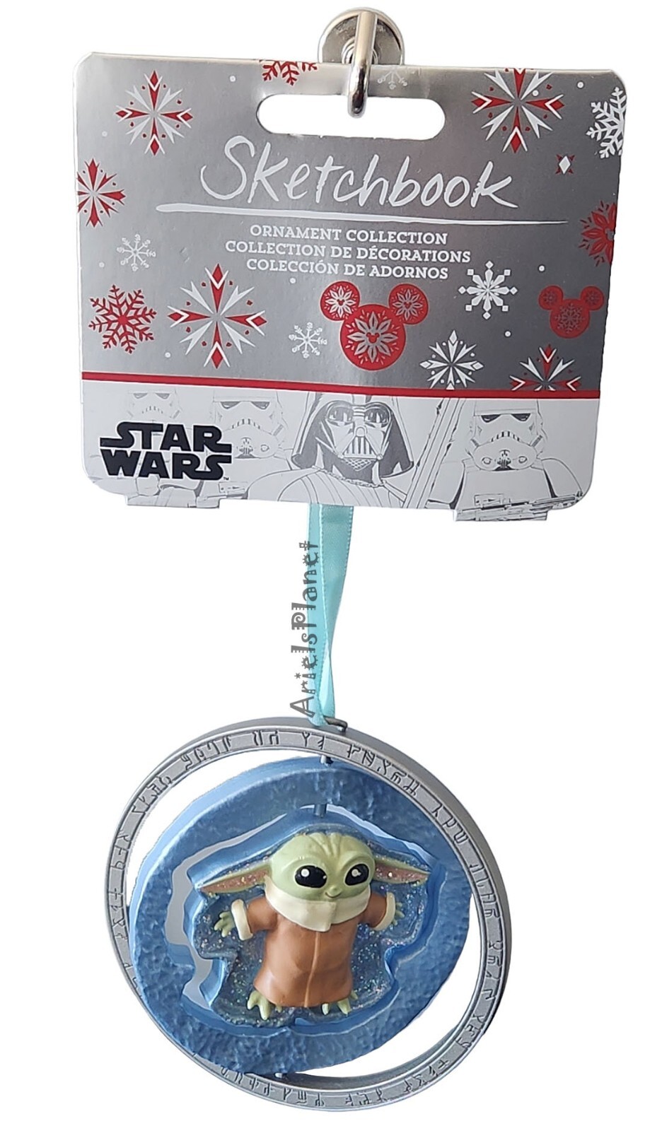 Disney Parks Sketchbook Star Wars Mando Grogu The Child Metal Spinning Ornament