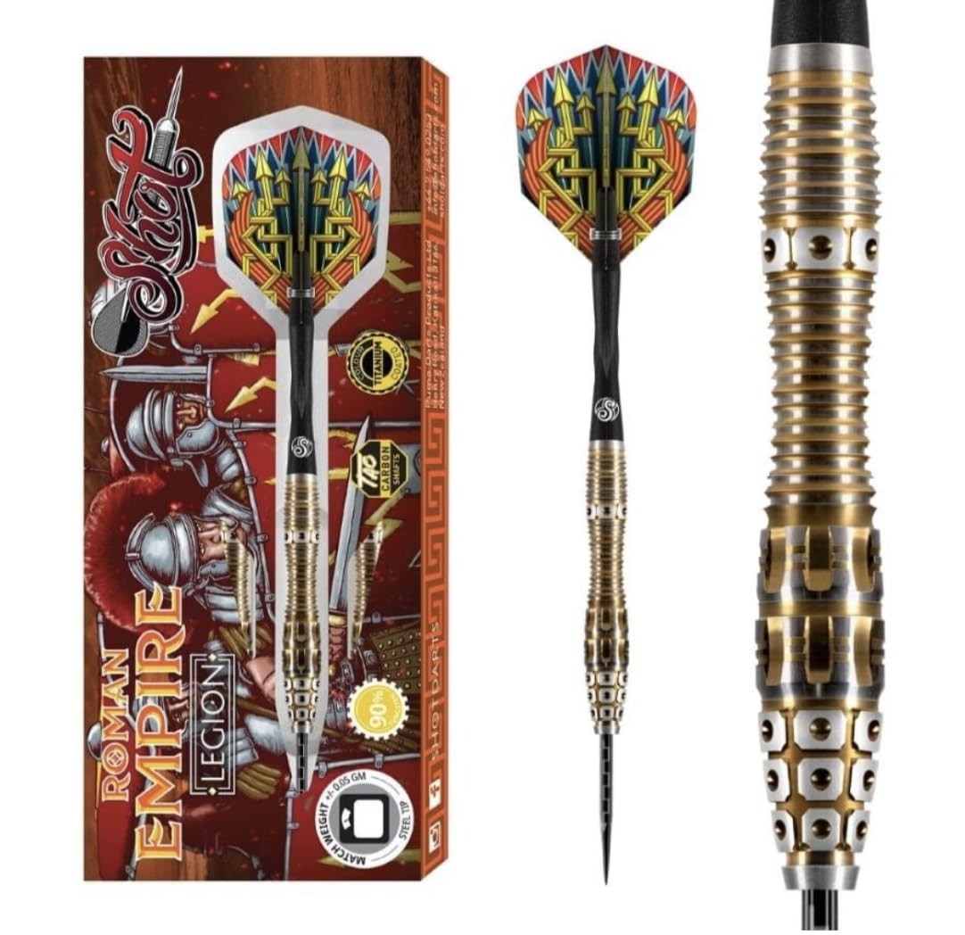 Shot! Shot Darts Roman Empire Legion Steel Tip Dart Set 90 Tungsten Balanced