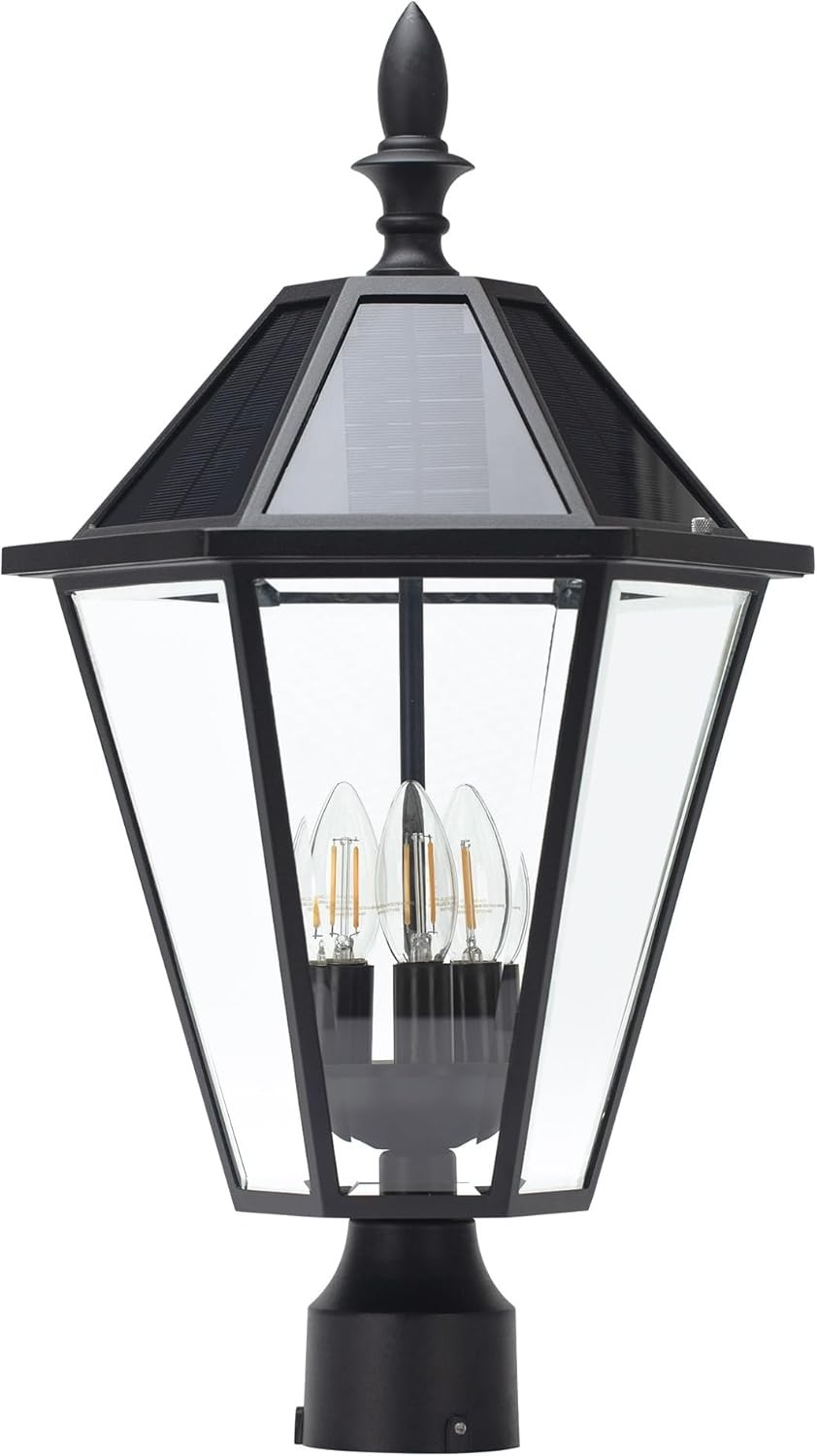 LED Post Solar Light Outdoor Dusk to Dawn Vintage Street Lights for Lawn Patio