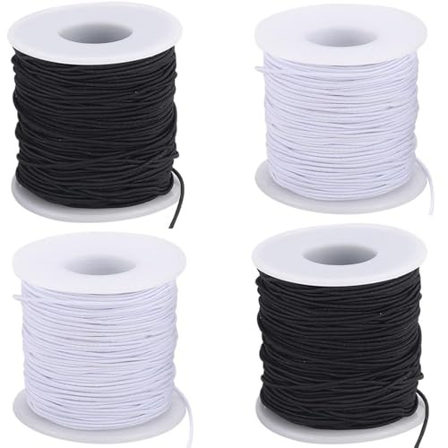 Elastic String for Bracelets, 4 Rolls Black and White String for Bracelet