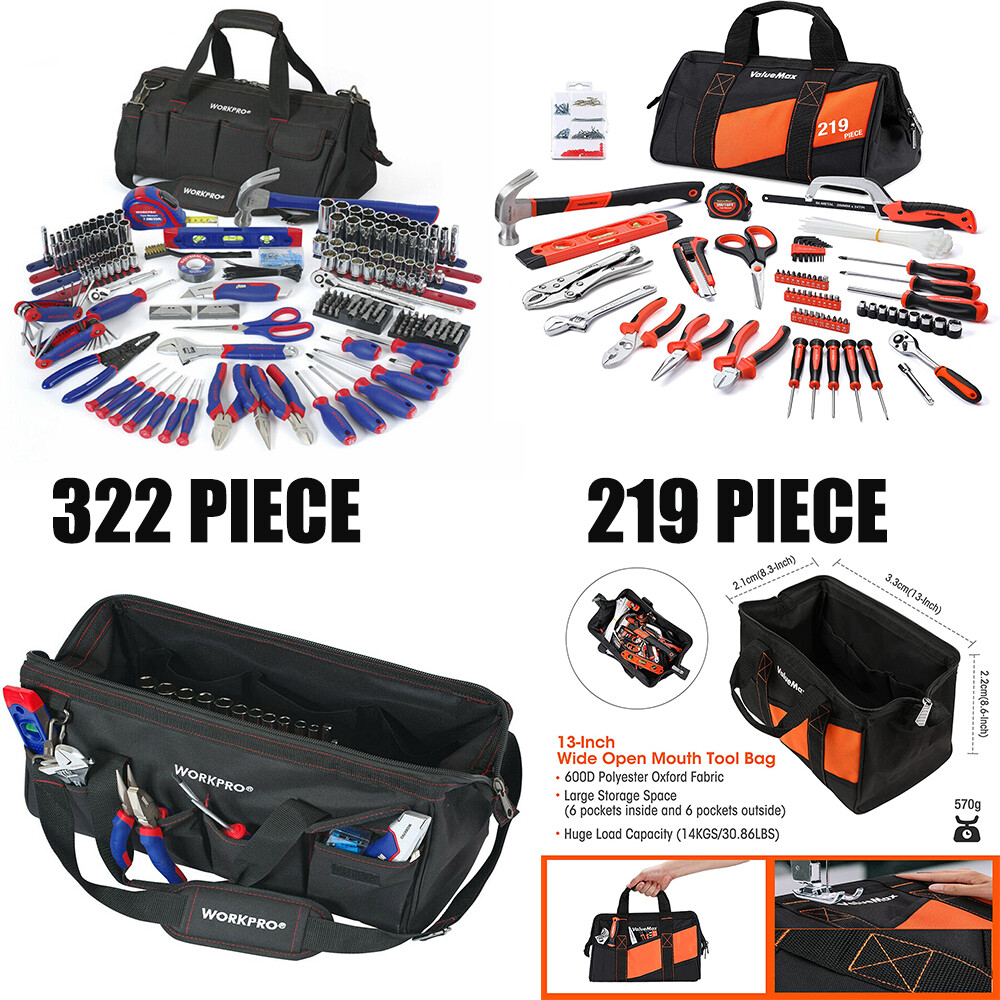 Home Repair Hand Tool Kit Basic Mechanic Tools Set w/Carrying Tool Bag 322/219PC