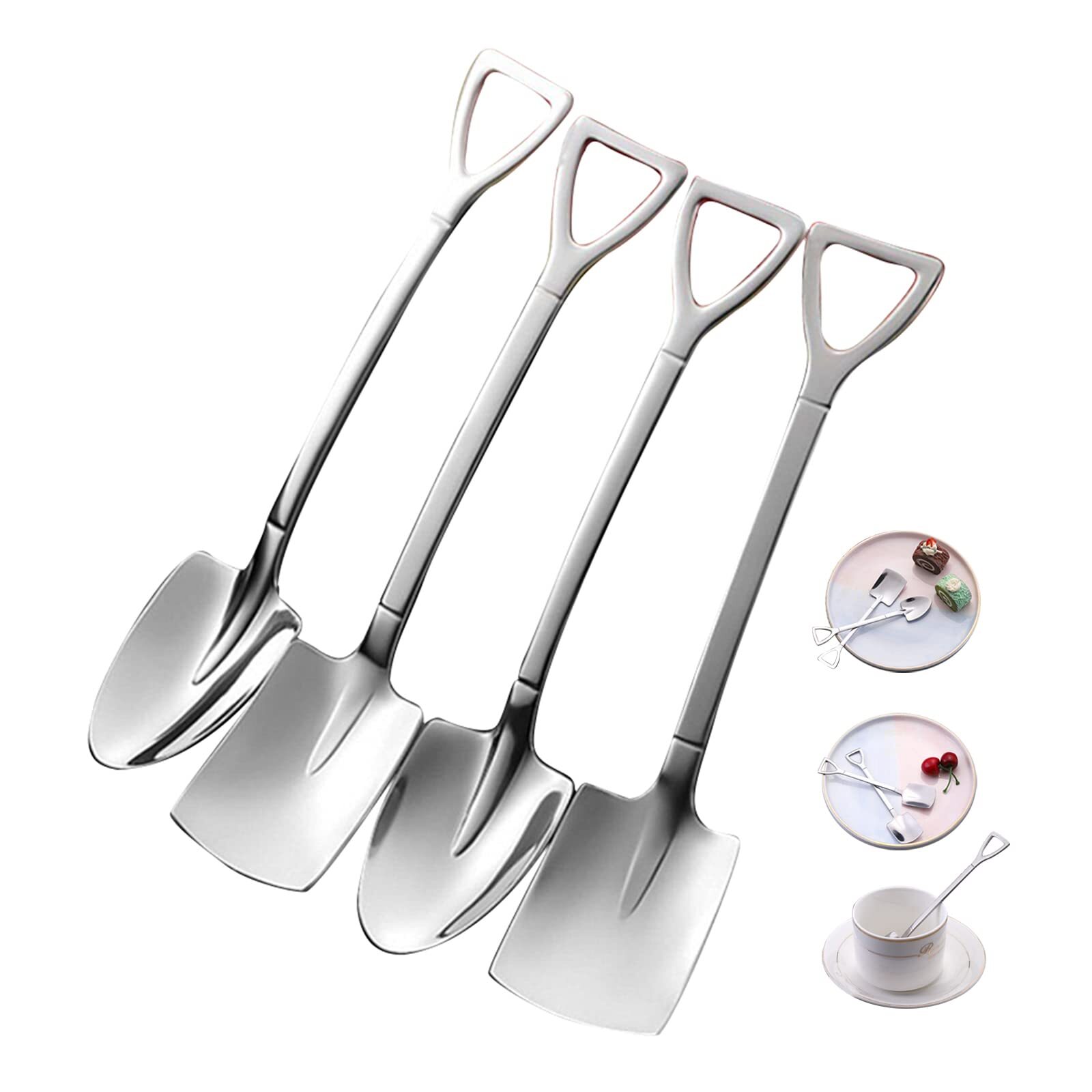 Shovel Spoons for Desserts 4 Pcs Stainless Steel Ice Cream Spoons Espresso Spoo
