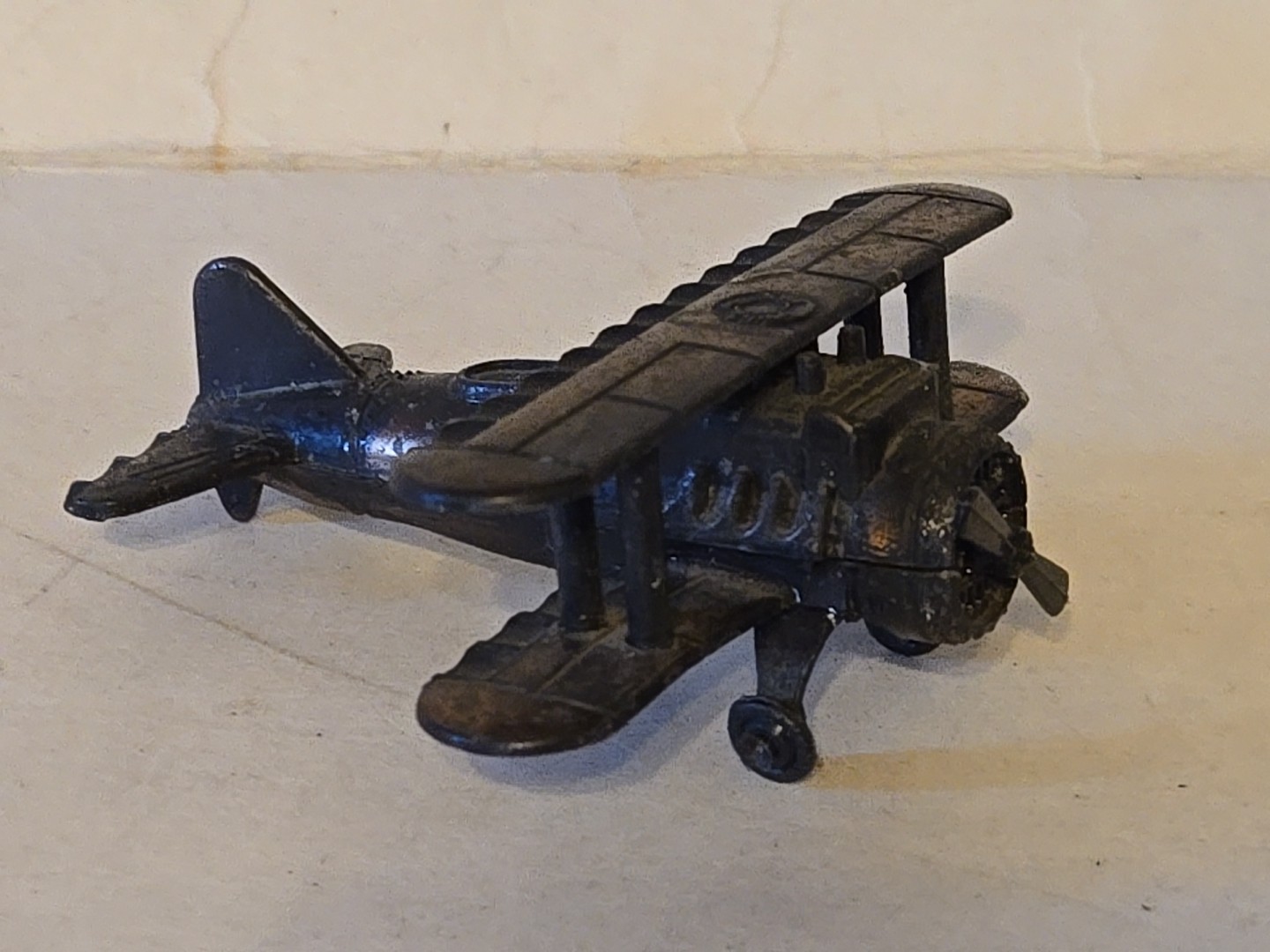Vintage Metal Airplane Pencil Sharpener Bi-plane Spinning Propeller Works