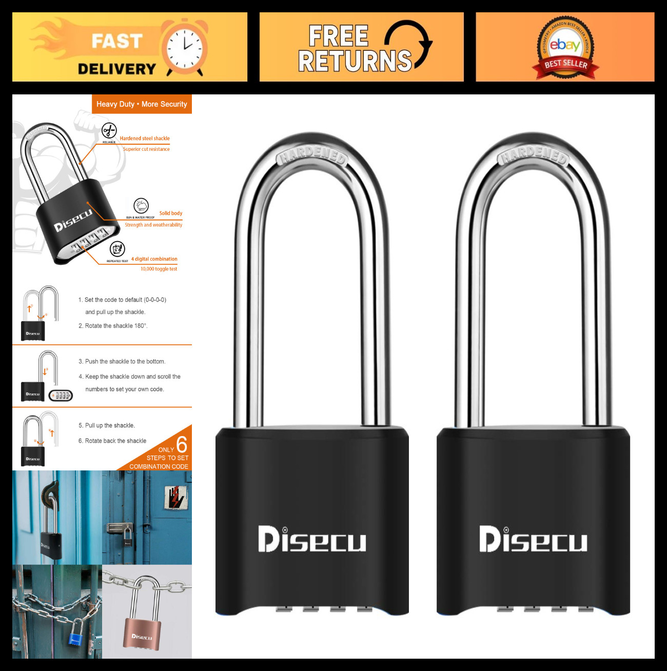 2 Pack Heavy Duty 4 Digit Combination Lock - Waterproof Padlock for Gym, Locker,