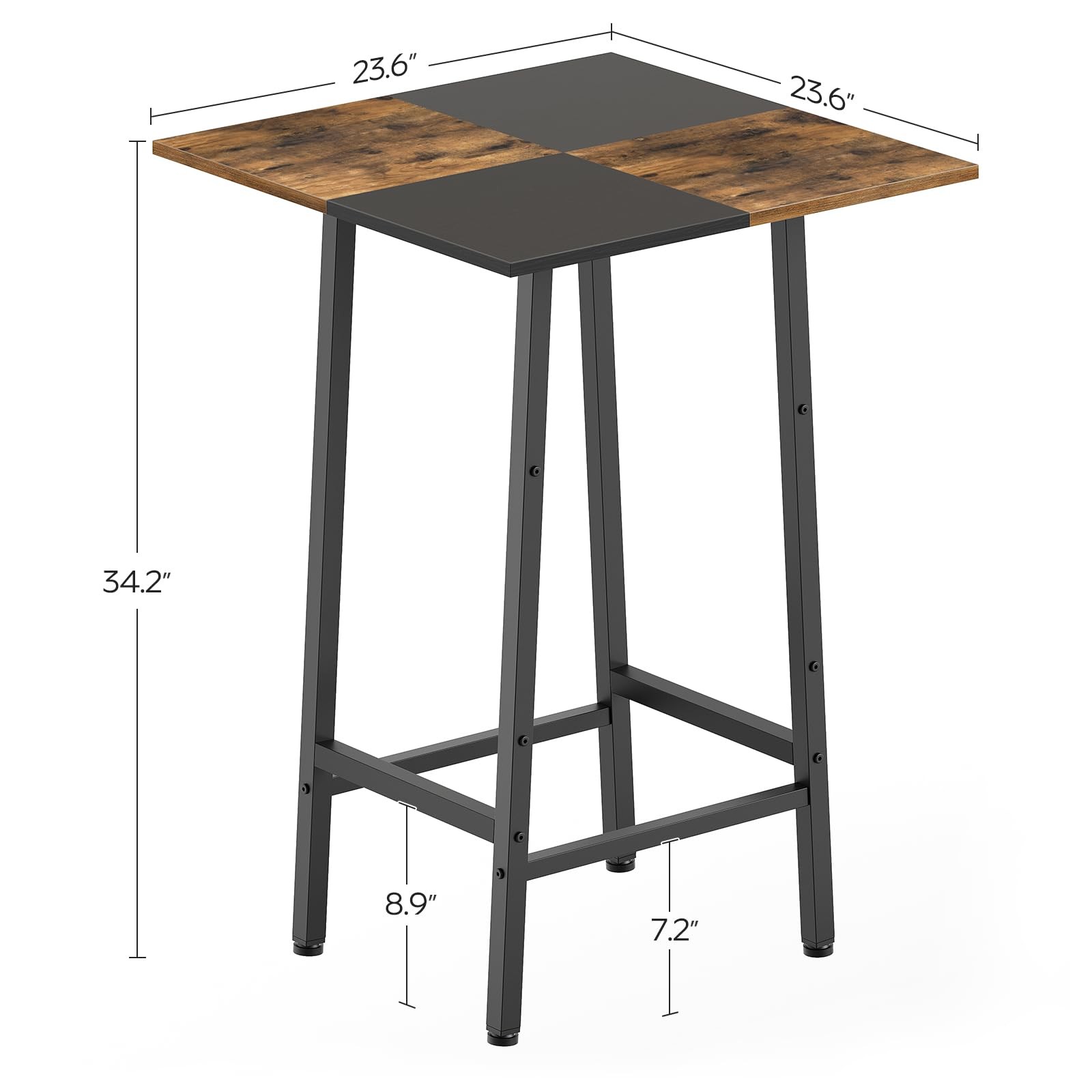 Rustic Brown And Black Bar Table Kitchen Dining Pub Counter Height Breakfast...