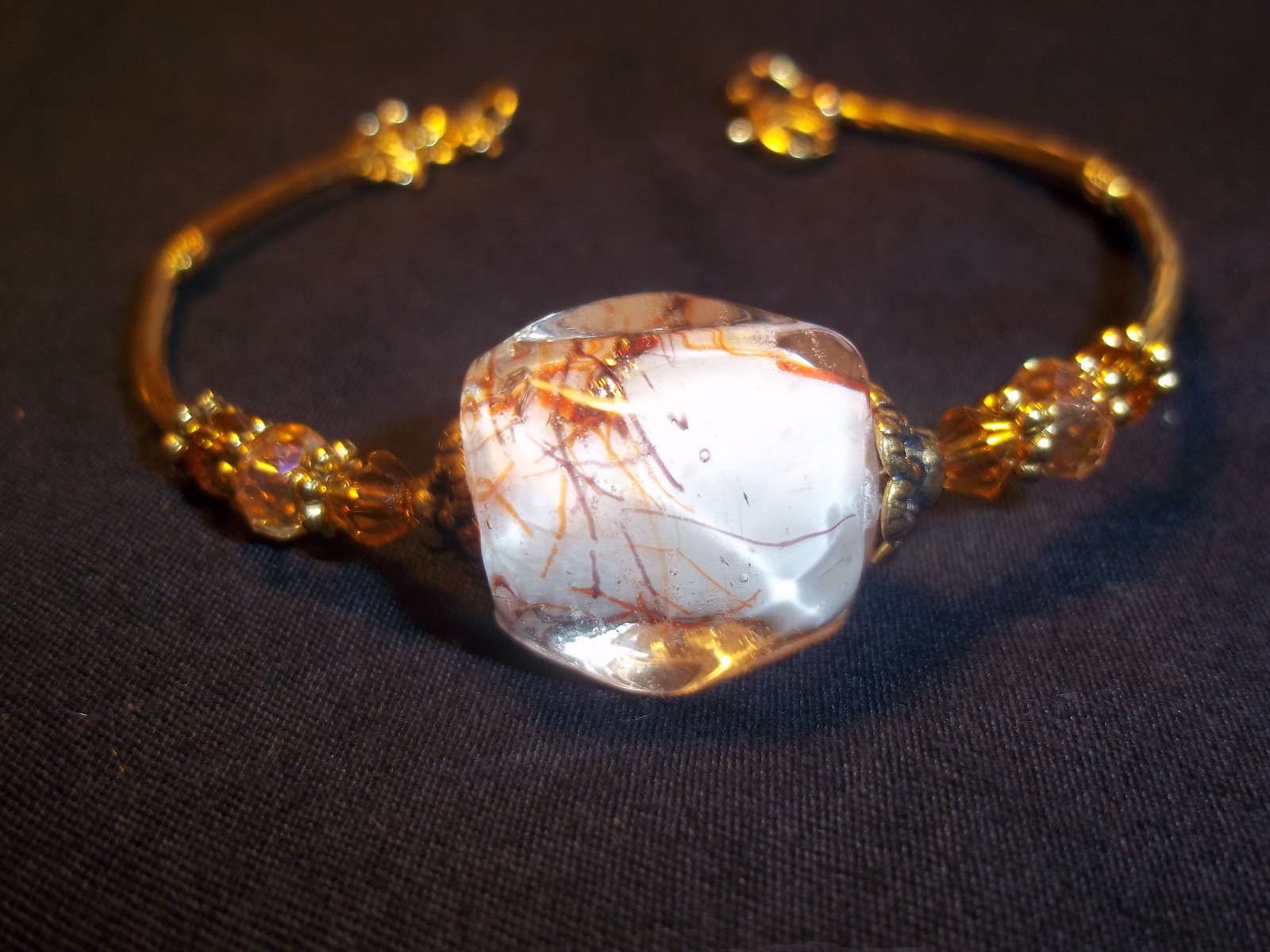 Tibetan Silver Multi Color Glass Bead & BROWN Crystal Bead CUFF Bracelet B-13