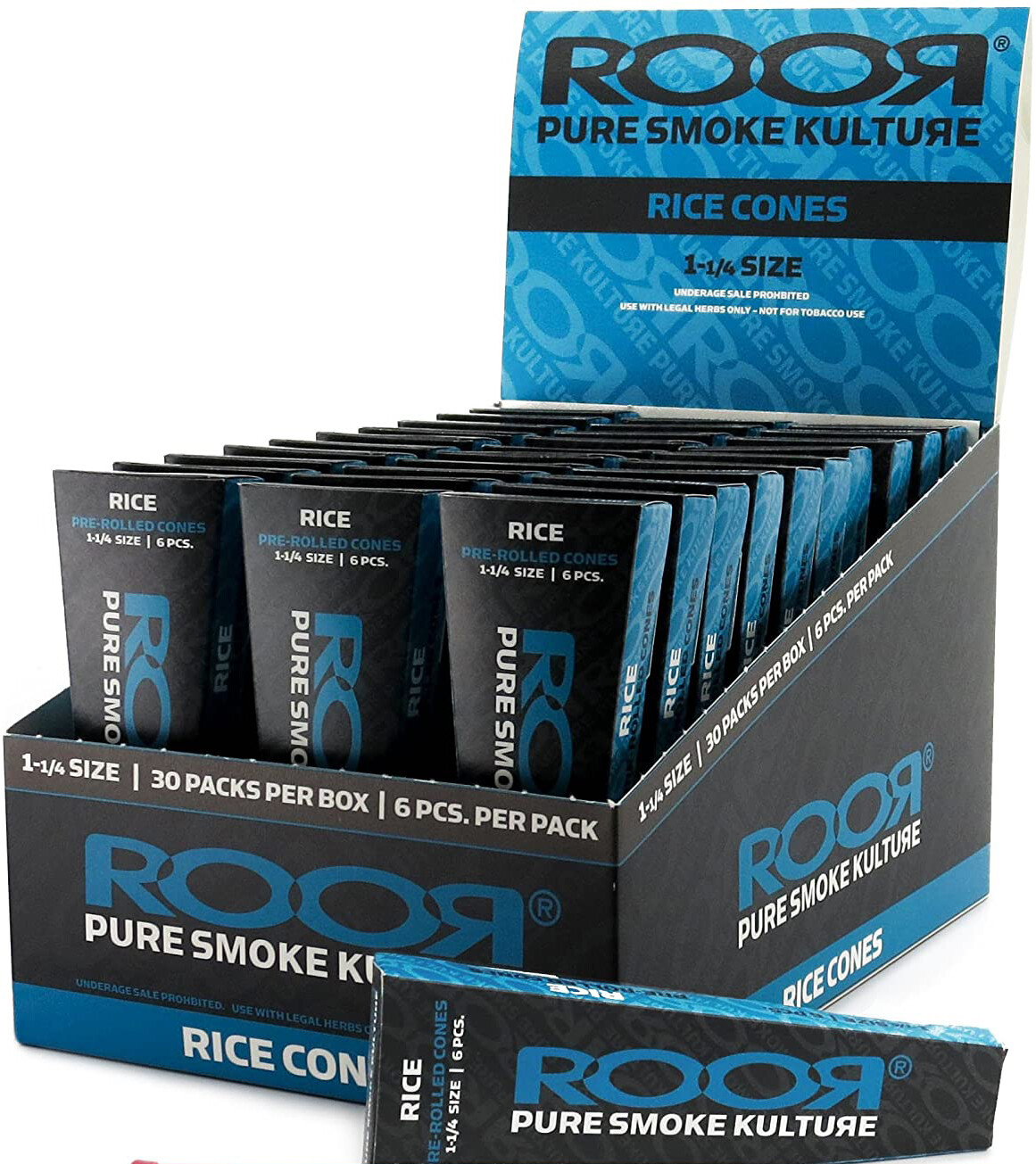 ROOR 1 1/4 Rice Pre-Rolled Cones (180 cones) 30 packs of 6 - Bulk Buy