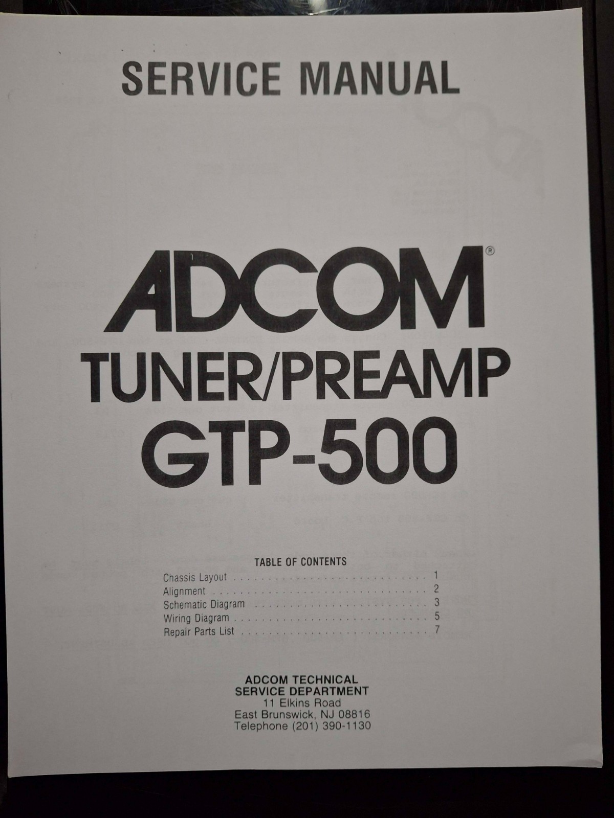 ADCOM GTP-500 Tuner/Preamp Service Manual Photocopy