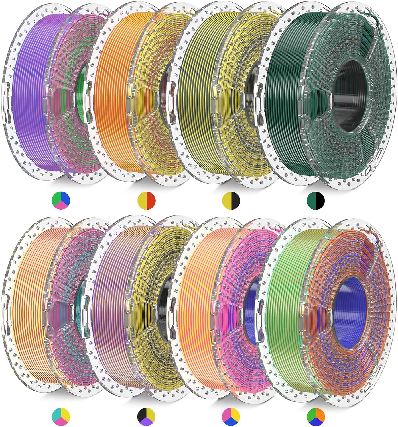 Silk Filament Mini Pack, Dual & Triple Color 3D Filament Bundle, Individually Va