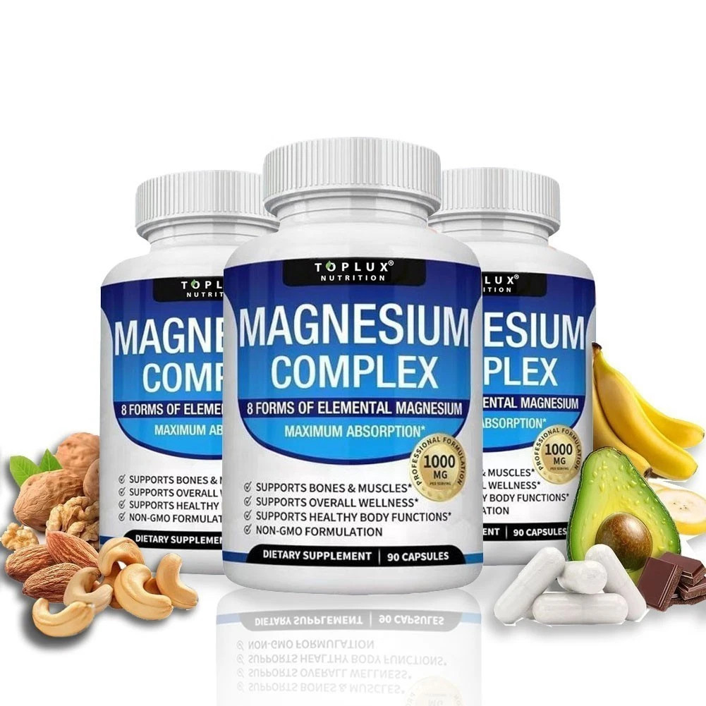 1-3Pack Toplux Nutrition Magnesium Complex 1000mg Supports 8 Elemental Magnesium