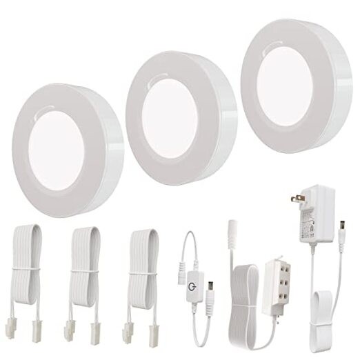 LED Puck Lights Wired, Dimmable Under Cabinet Lights Aluminum Housing 3 Pack