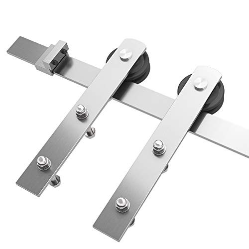 Brushed Nickel Sliding Barn Hardware Kit-Sturdy Silvery Track-Smoothly 6 Feet
