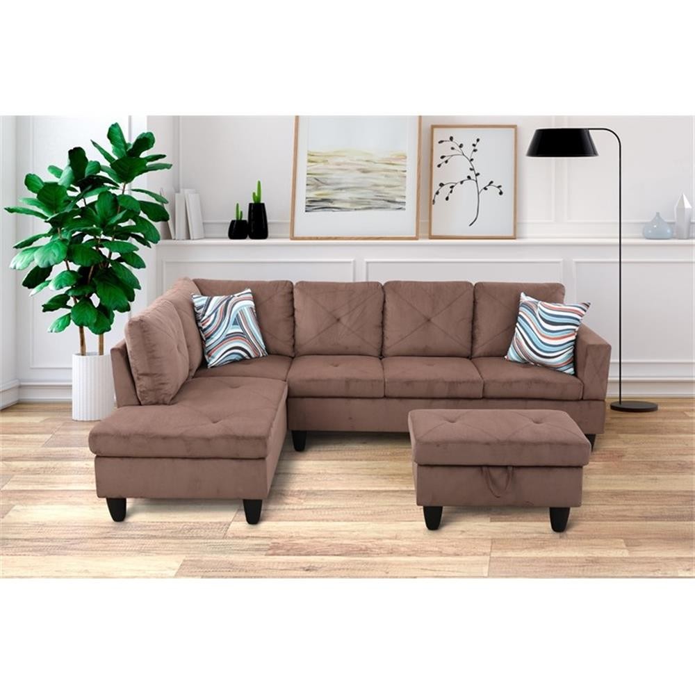 Bowery Hill L-shaped Brown Microfiber Couch with Ottoman (Pillows Included)