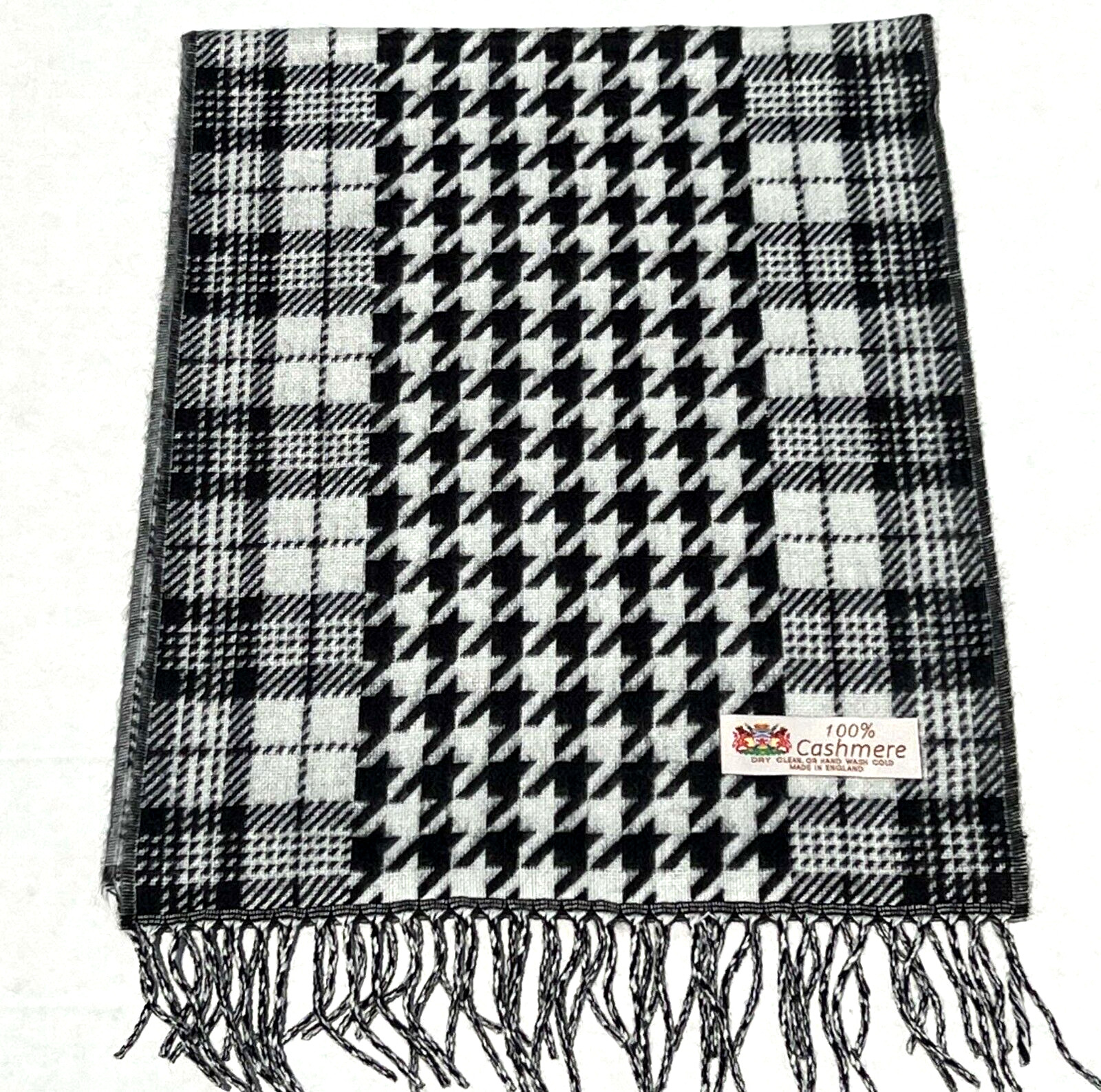 Men Women Winter Warm 100%CASHMERE Scarf Hounds tooth Plaid Black / White #A