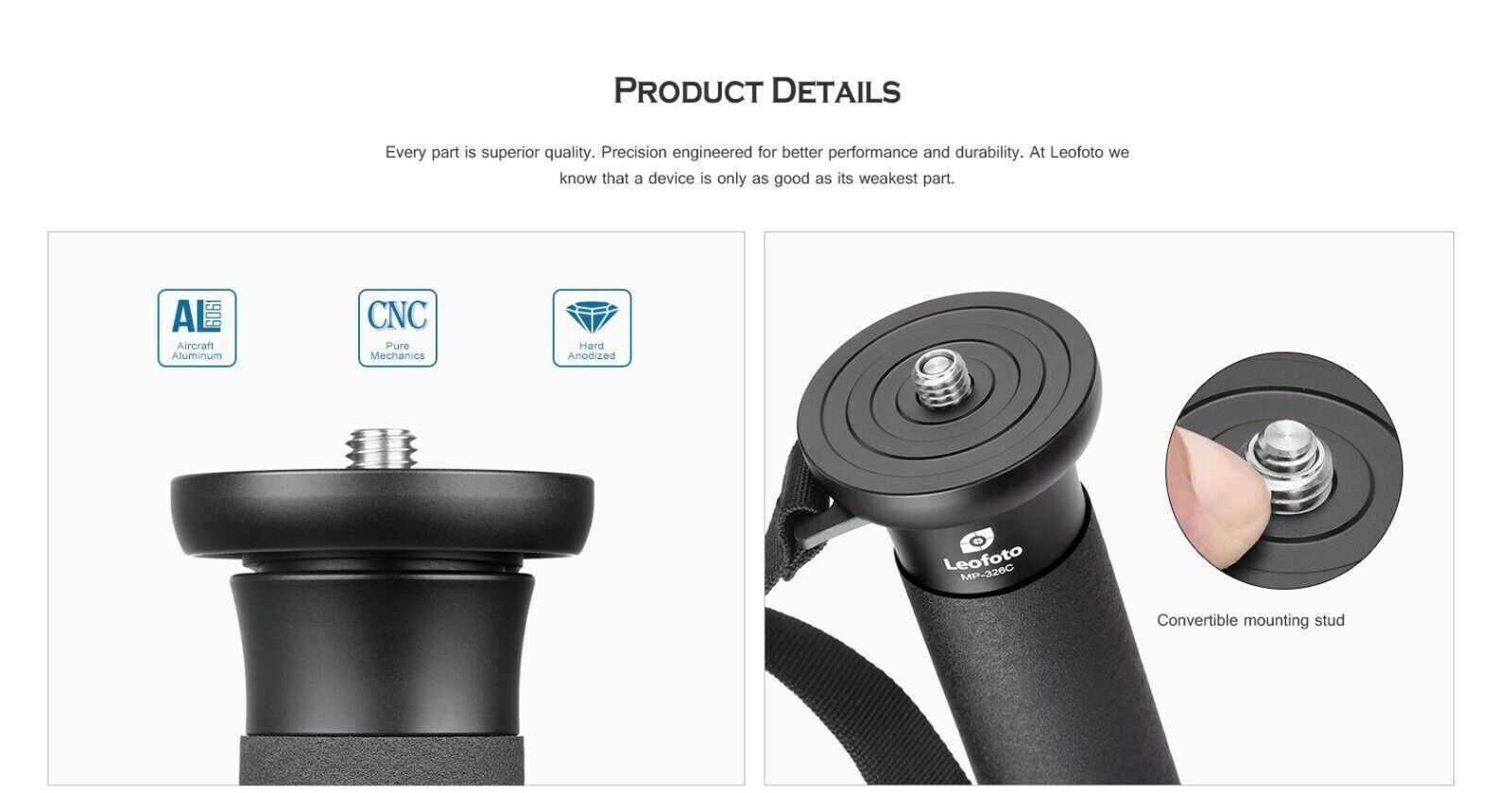 Leofoto MP-326C+VH-10S CF Monopod with VH-10S Two Way Tilt Head