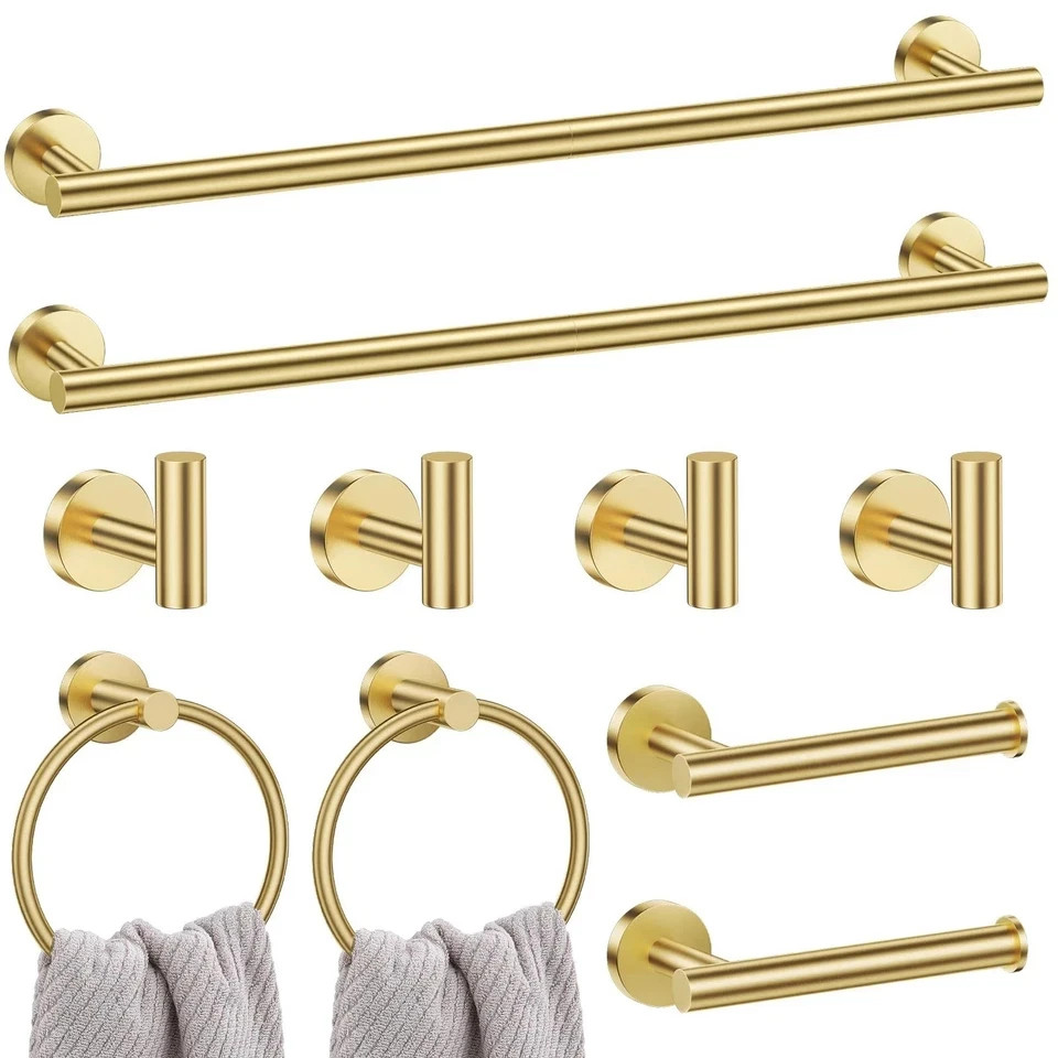 Matte Gold 10-Piece Complete Bathroom Accessory Set Towel Bar & Hardware Kit