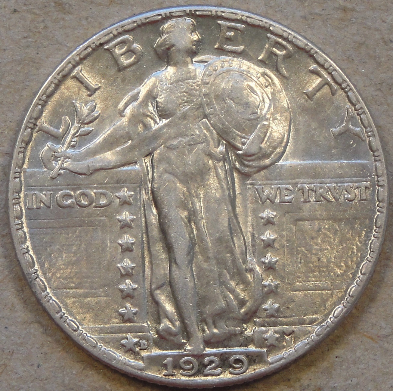 1929-D Standing Liberty Quarter 25c AU+ as Pictured L3