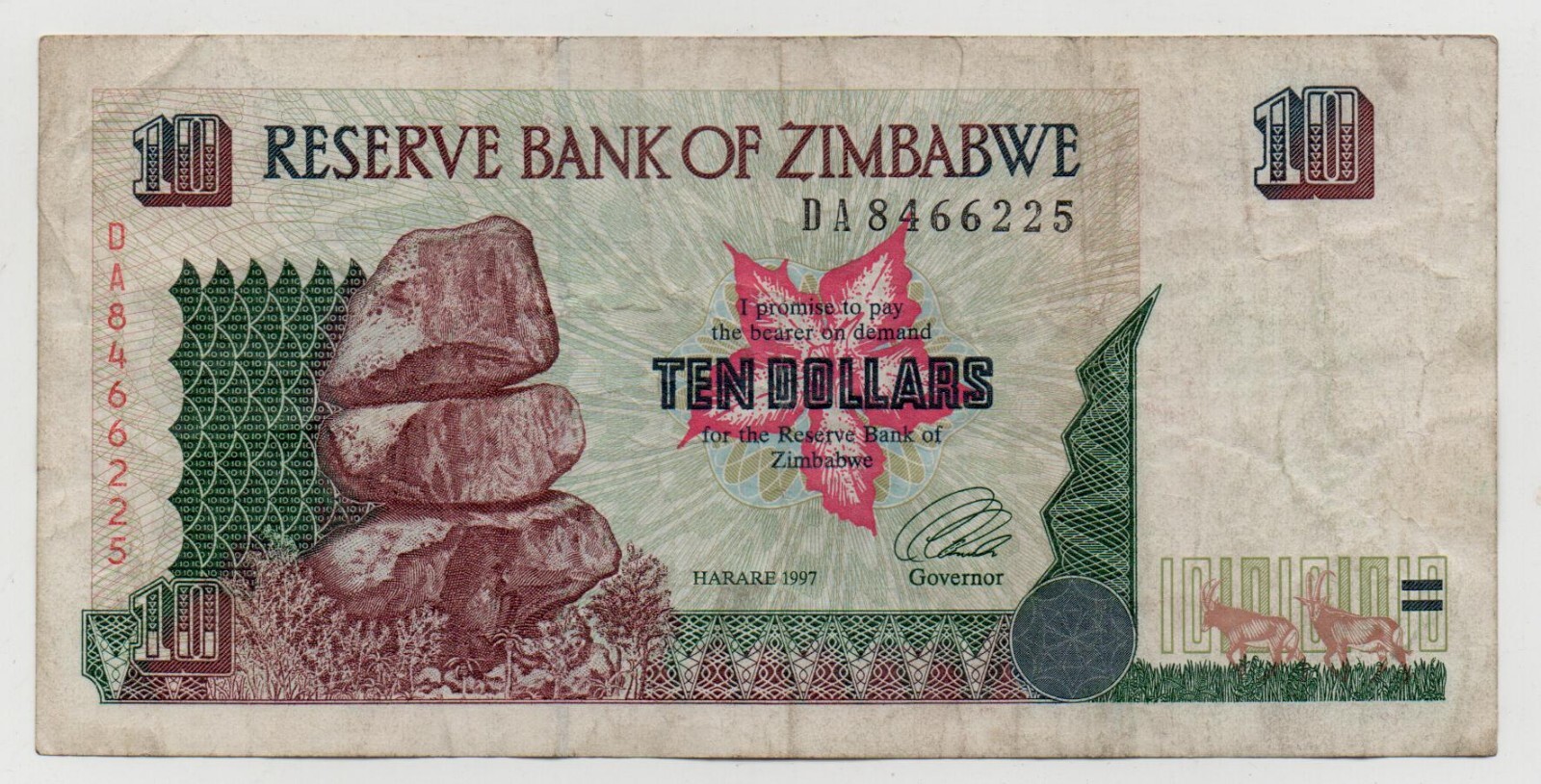 ZIMBABWE 10 DOLLARS 1997 PICK 6 LOOK SCANS