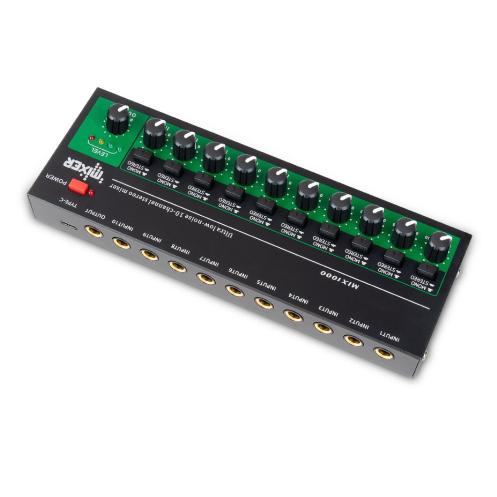 Black 10 Channel Stereo Mono Audio Mixer 6.35mm Input Output TRS/TS Jacks