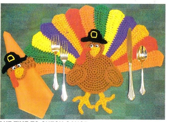 MARY MAXIM GOBBLE GOBBLE CROCHET PLACEMAT REALLY CUTE