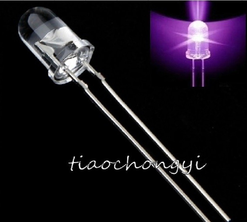100pcs F5mm 1000mcd Ultra Violet UV LED 3.2-3.4V 20mA For DIY