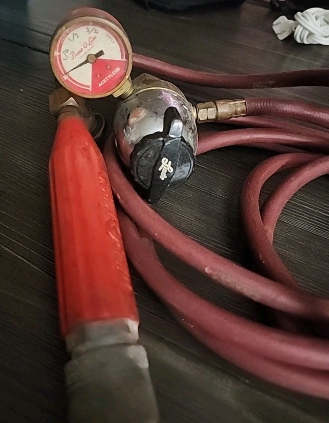 Vintage Pres-O-Lite Acetylene Torch Handle Regulator Gauge Hose Welding Brazing