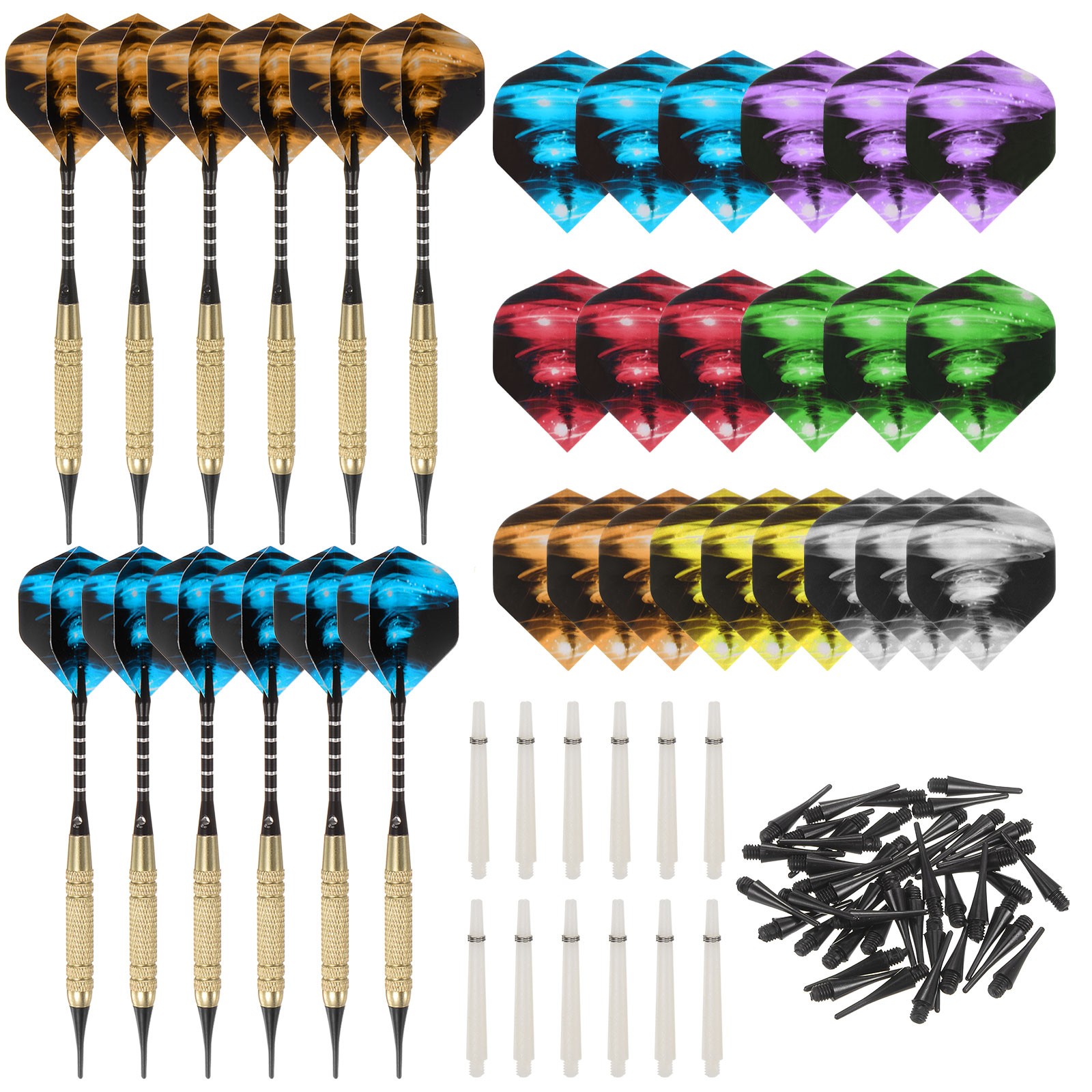 Soft Tip Darts Set - 12 Tip Darts 60 Extra Dart Tips 21 Dart Flights 24 Shafts