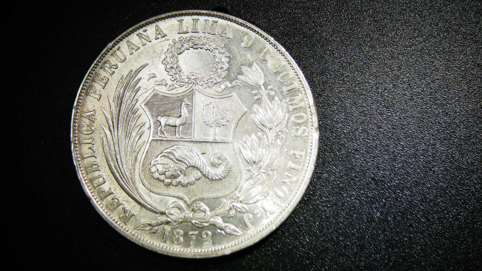 1872 Lima Peru Large Un Sol Silver Coin .900 Silver EX Look!