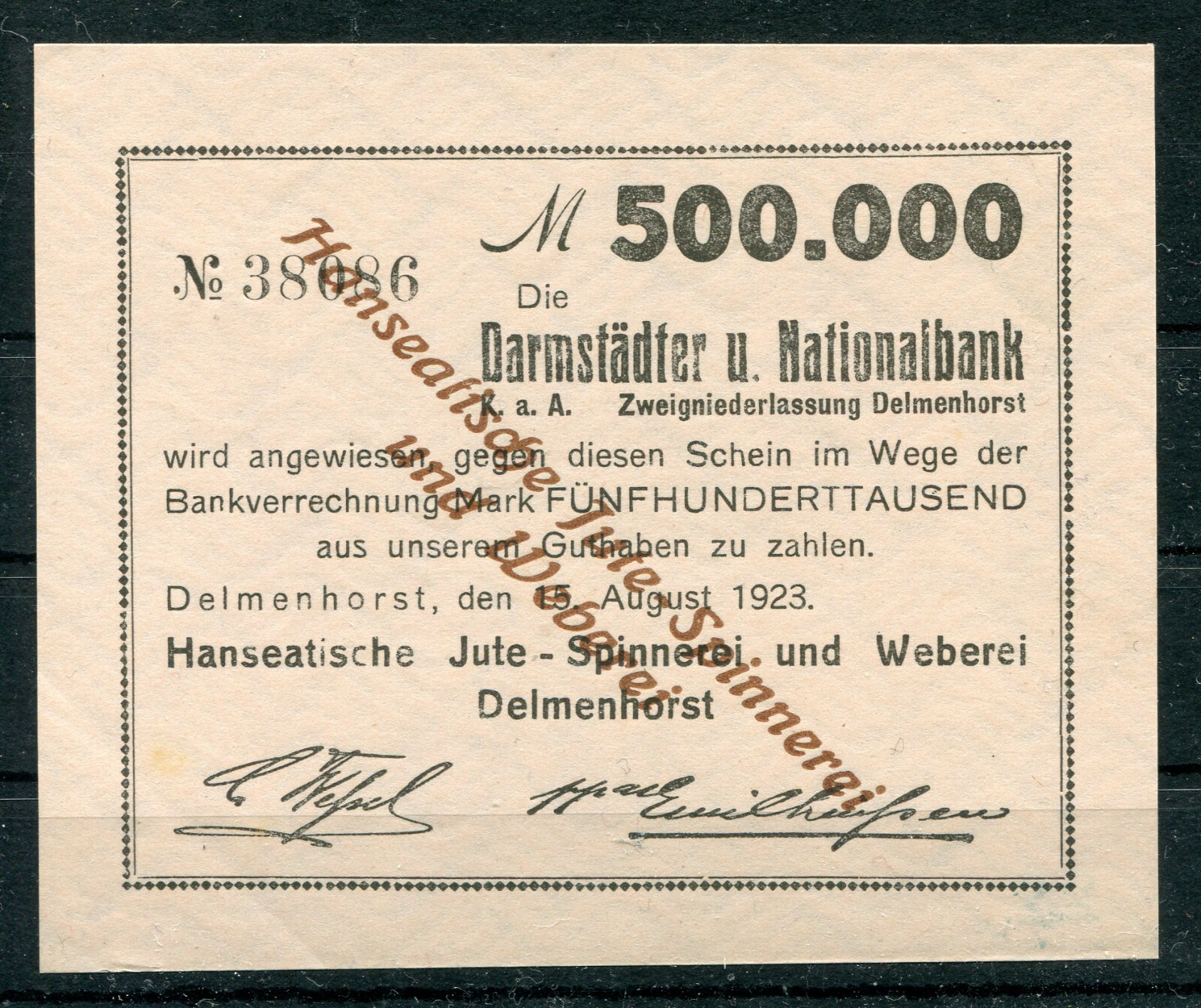 Delmenhorst 500.000 Mark Emergency Money / Jute - Spinning 2/6523